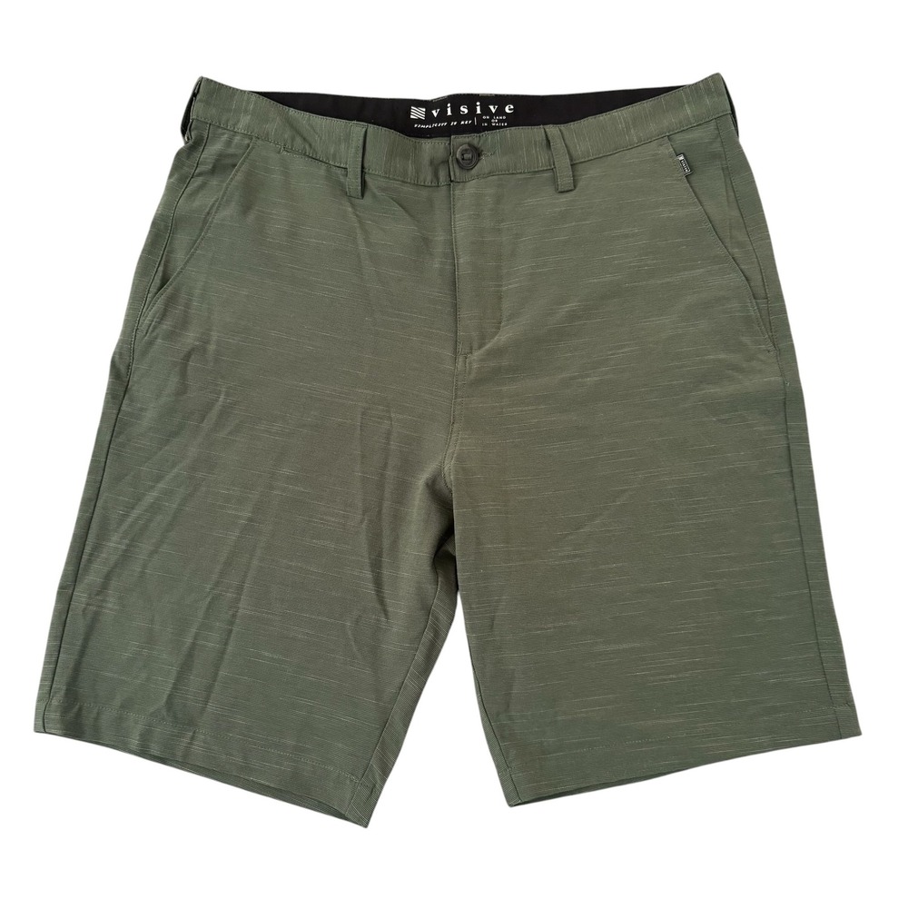 Visive 34x9 Olive Green Slub Hybrid Stretch Quick Dry Mens Walk Shorts